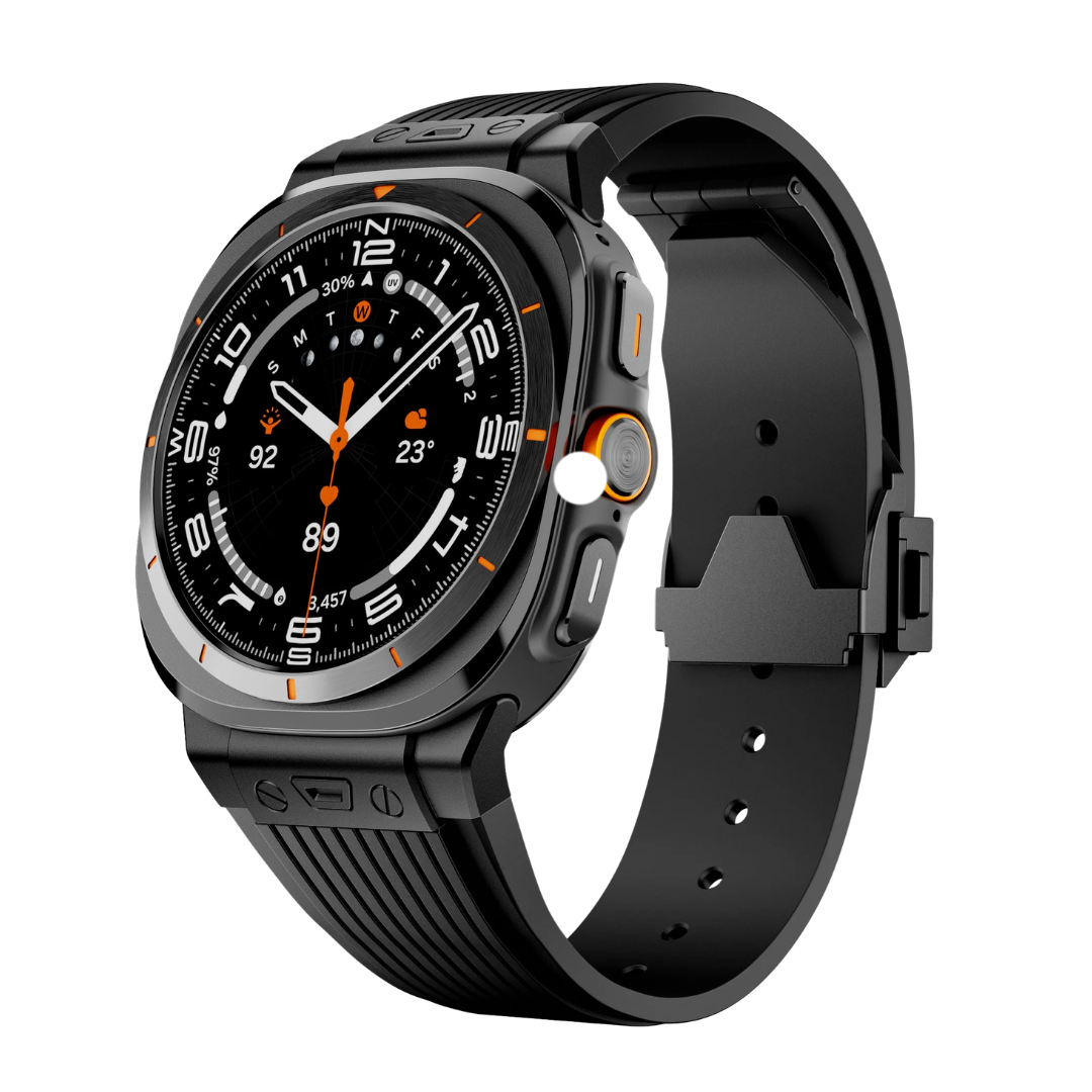 Full Black Luxury Galaxy Watch Ultra 47mm Silicone Band with Folding Clasp