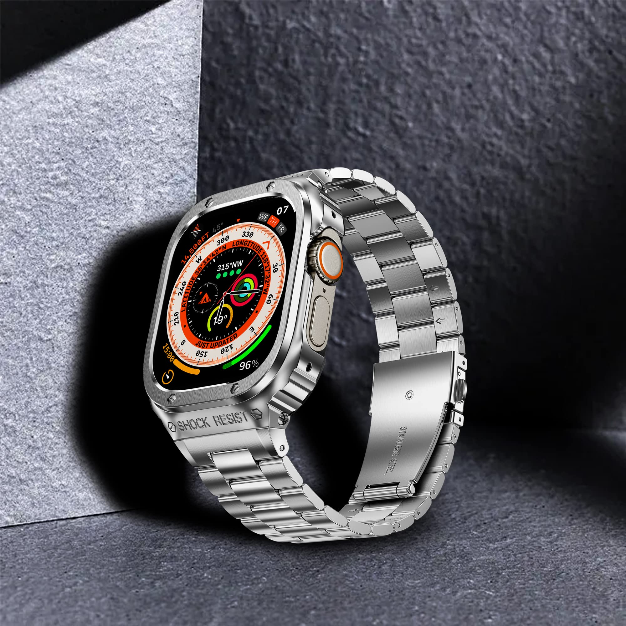 49MM Silver Luxury Richard Armor Metal Kit By Shopyholy Compatible For iWatch Ultra