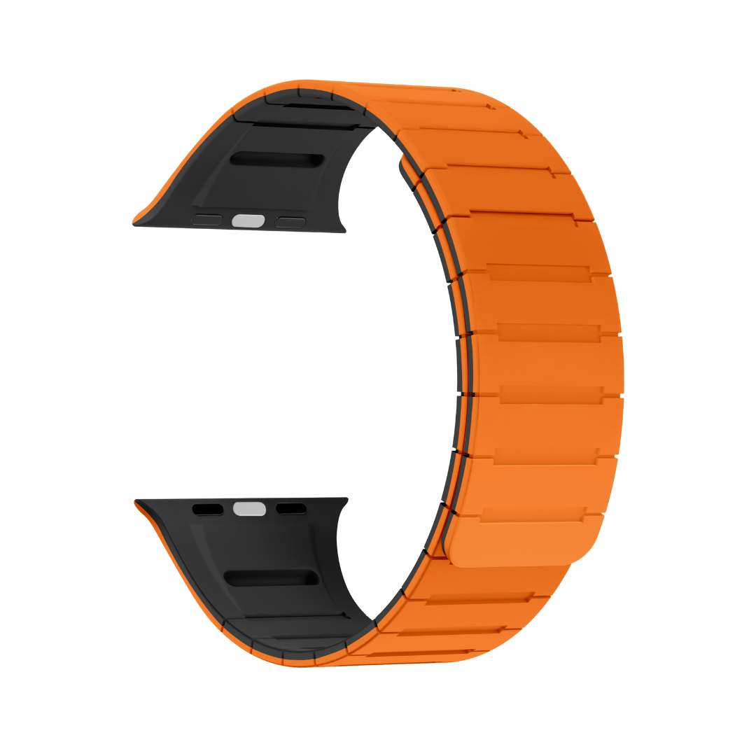 Orange Black Luxury Strong Magnetic Silicone Loop By Shopyholy Comaptible For Apple Watch