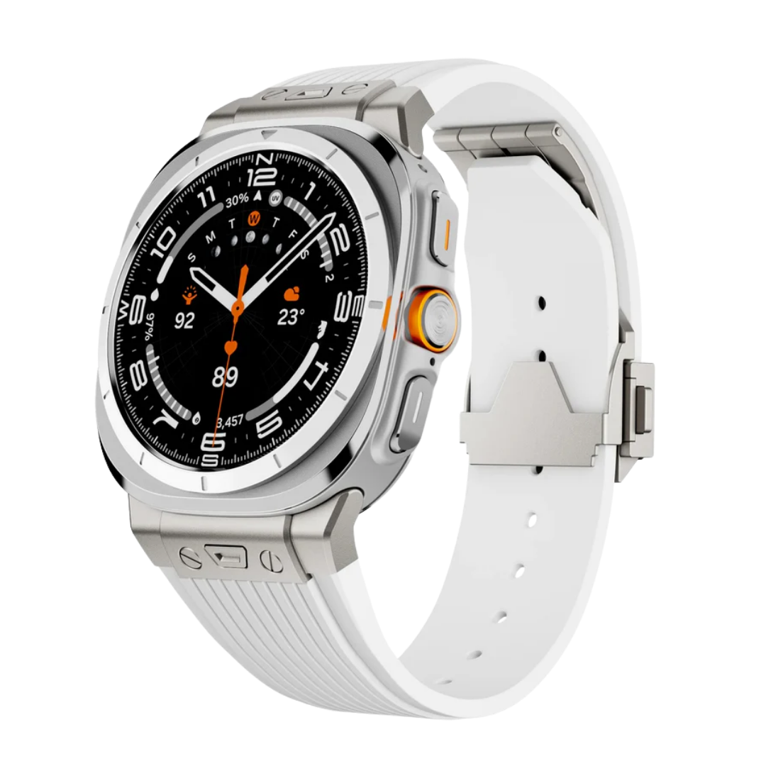 White Luxury Galaxy Watch Ultra 47mm Silicone Band with Folding Clasp
