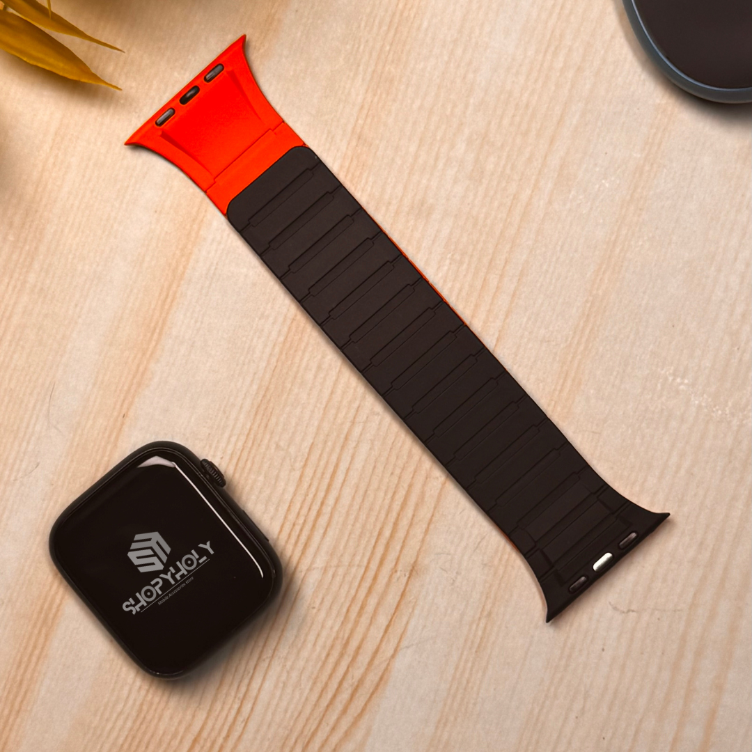 Orange Black Luxury Strong Magnetic Silicone Loop By Shopyholy Comaptible For Apple Watch