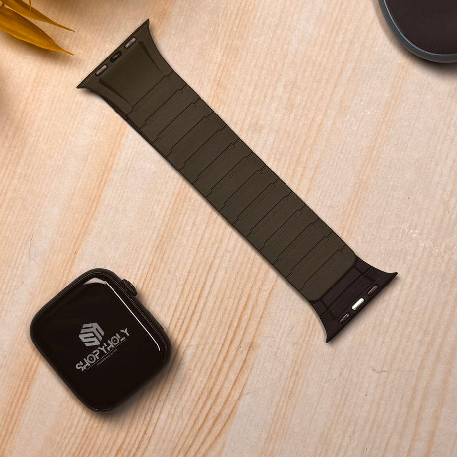 Green Black Luxury Strong Magnetic Silicone Loop By Shopyholy Comaptible For Apple Watch