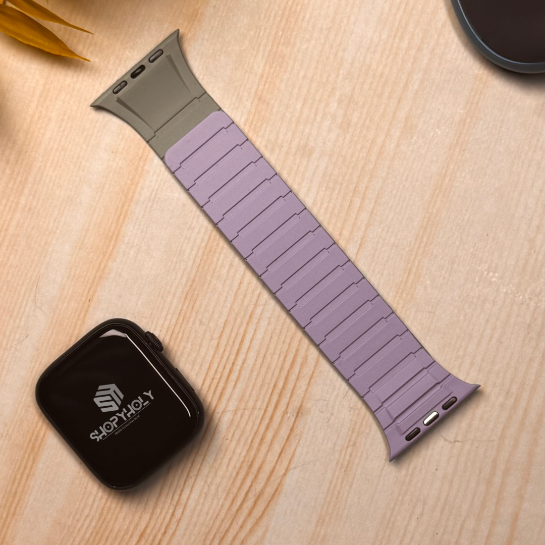 Light Khaki Blue Luxury Strong Magnetic Silicone Loop By Shopyholy Comaptible For Apple Watch