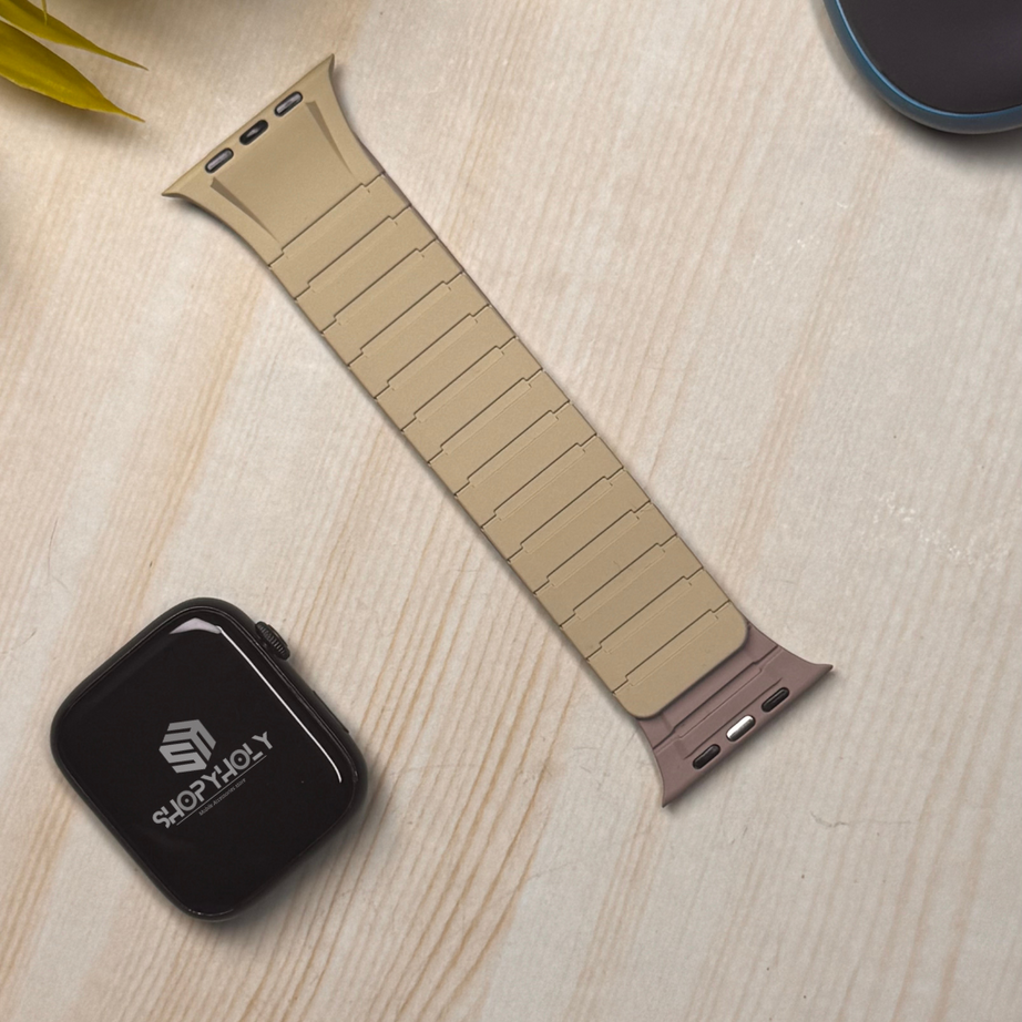 Camel Pink Luxury Strong Magnetic Silicone Loop By Shopyholy Comaptible For Apple Watch