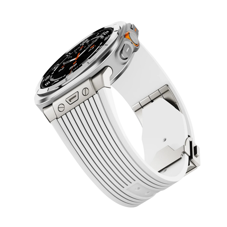 White Luxury Galaxy Watch Ultra 47mm Silicone Band with Folding Clasp