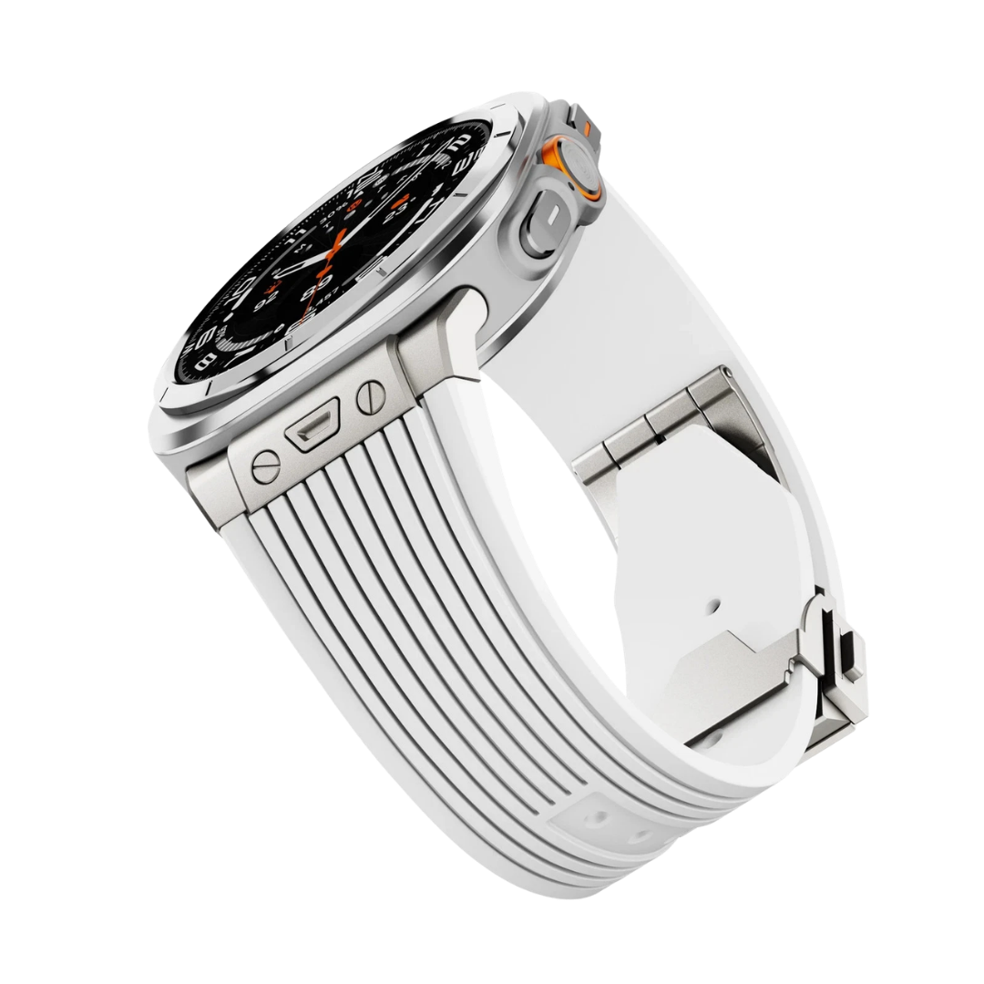 White Luxury Galaxy Watch Ultra 47mm Silicone Band with Folding Clasp