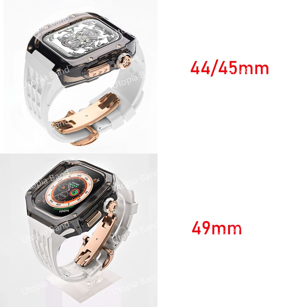 49MM Orange Transparent Fog Luxury Glacier Case With Transparent Straps For iWatch Ultra