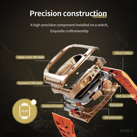 Rose Gold Orange Luxury Stainless Steel Case with Silicone Straps For iWatch