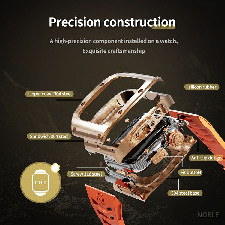 Rose Gold Orange Luxury Stainless Steel Case with Silicone Straps For iWatch