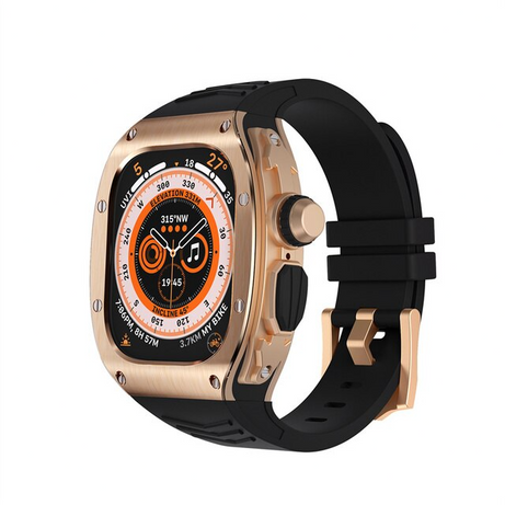 49MM Rose Gold Black Luxury Metal Case With Silicone Straps By Shopyholy Compatible For iWatch Ultra