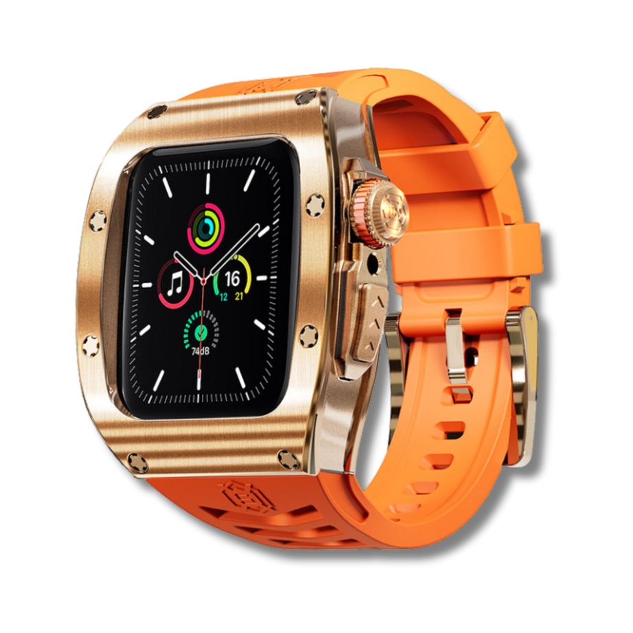 Rose Gold Orange Luxury Stainless Steel Case with Silicone Straps For iWatch