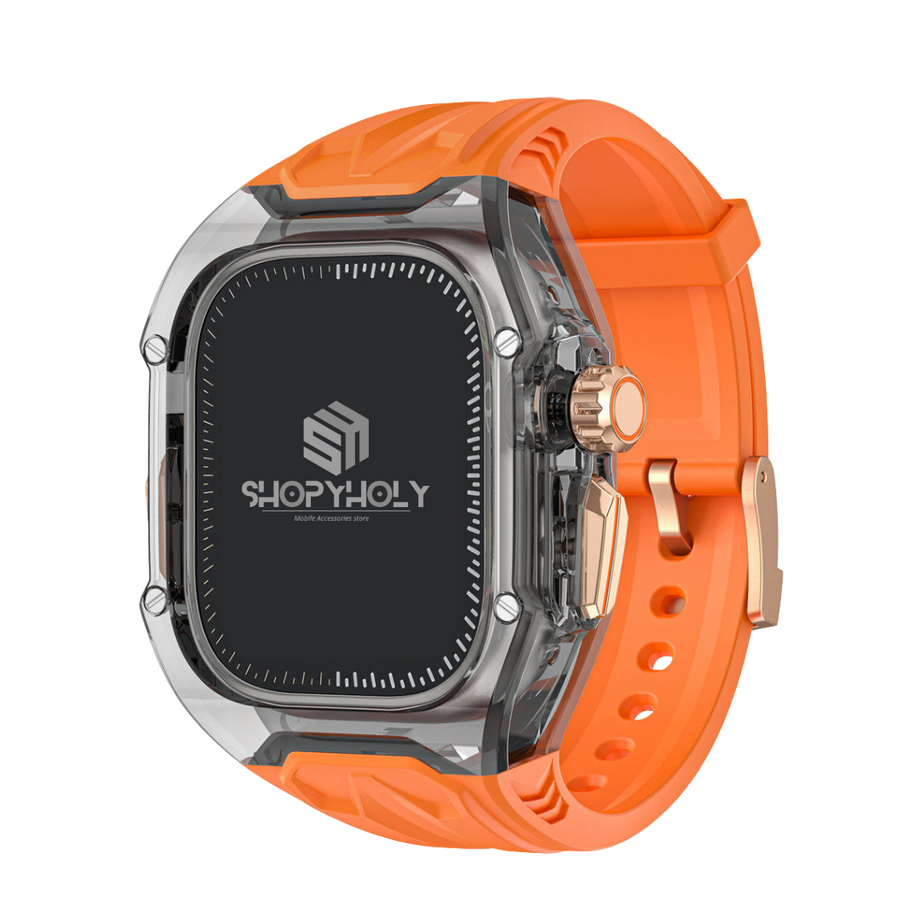 49MM Orange Black Luxury Transparent Case by Shopyholy Compatible for Apple Watch Ultra