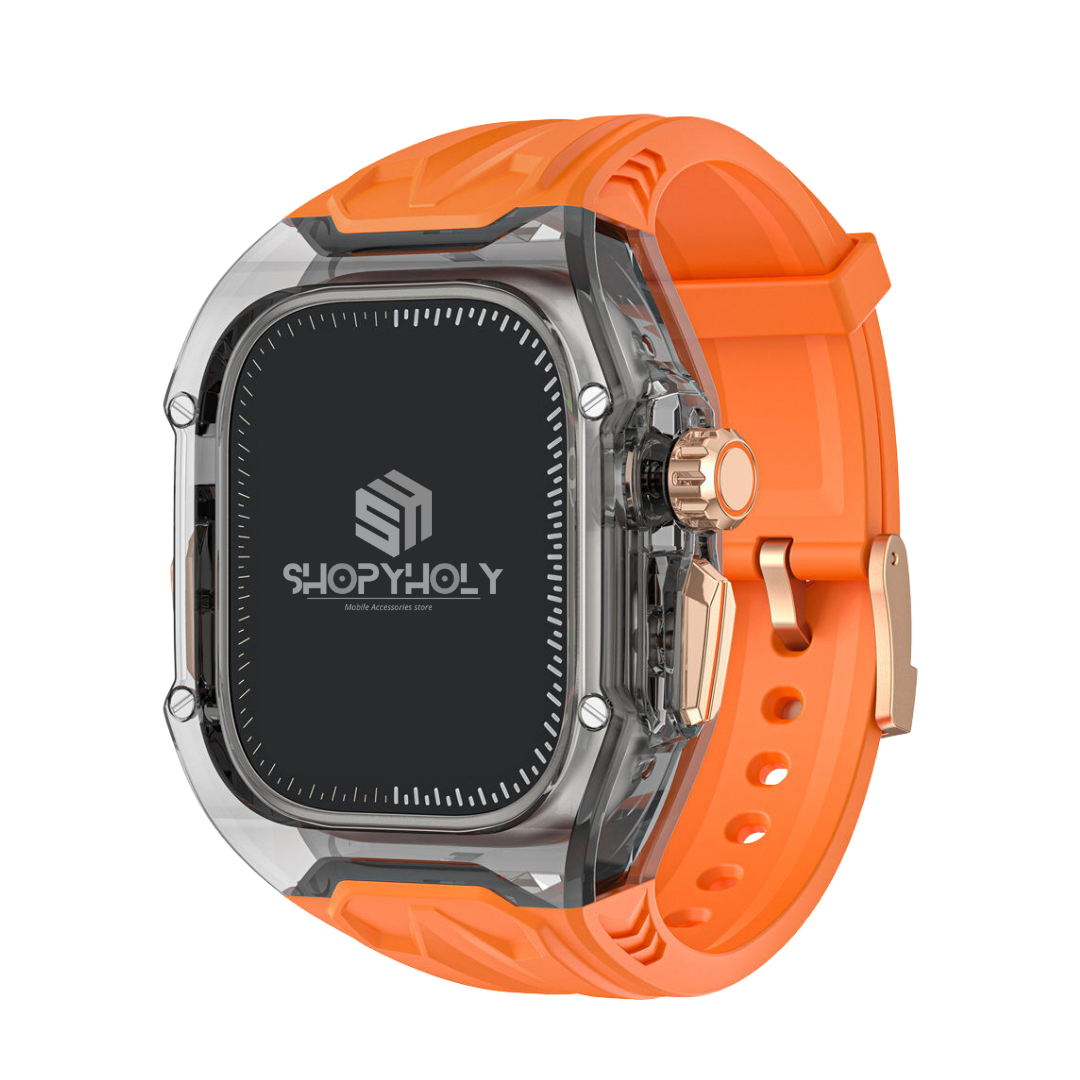 49MM Orange Black Luxury Transparent Case by Shopyholy Compatible for Apple Watch Ultra