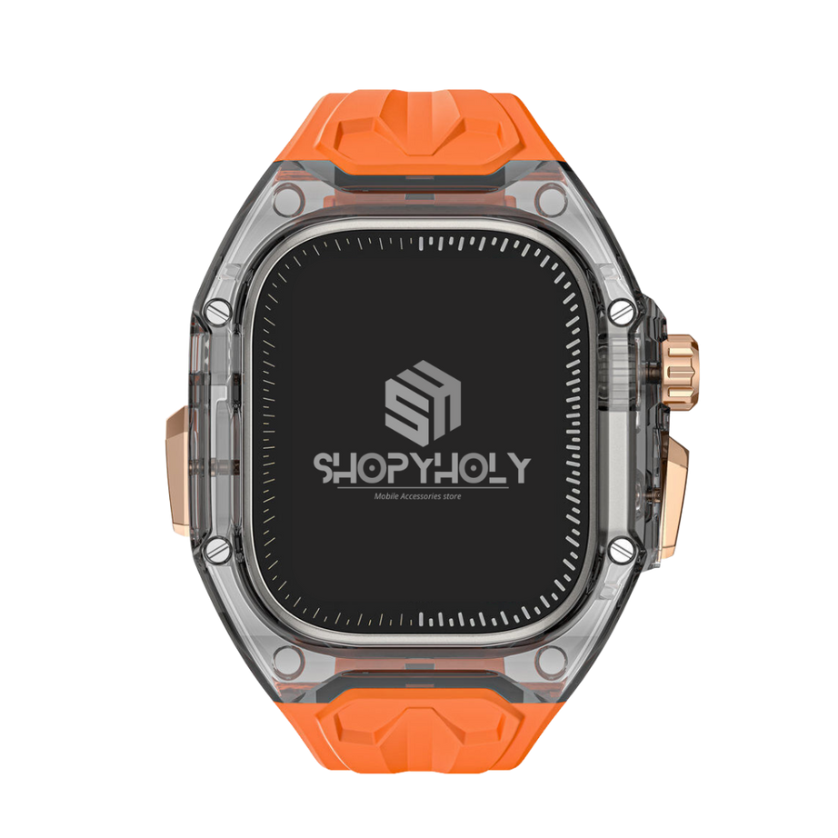 49MM Orange Black Luxury Transparent Case by Shopyholy Compatible for Apple Watch Ultra