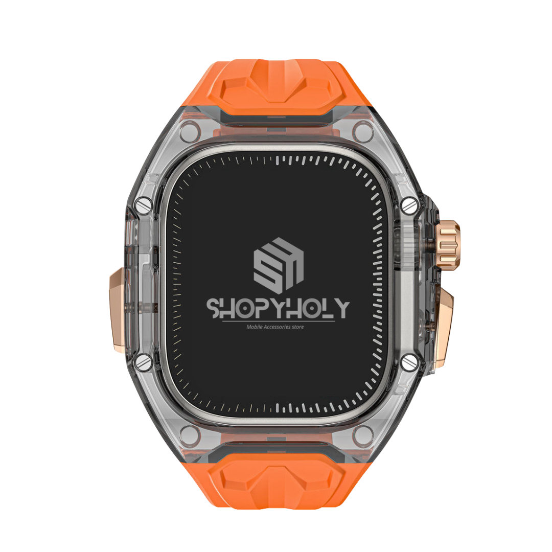 49MM Orange Black Luxury Transparent Case by Shopyholy Compatible for Apple Watch Ultra