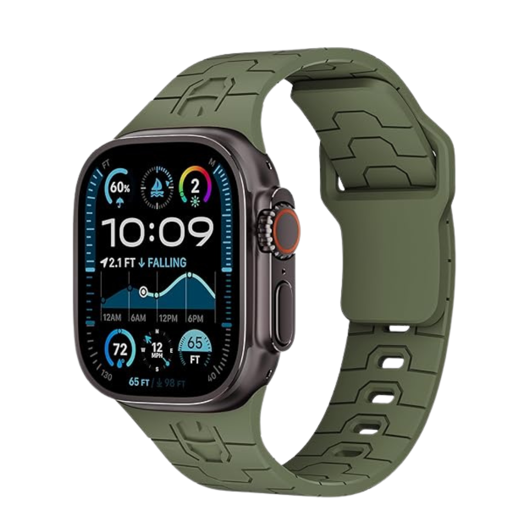 Army Green Premium Mavel Pattern Silicone Sports Bands By Shopyholy Compatible For Apple Watch