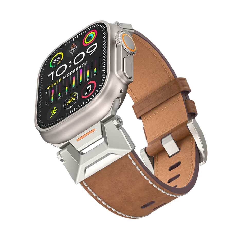 Dark Brown Luxury Armor Leather Bands By Shopyholy Compatible For iWatch