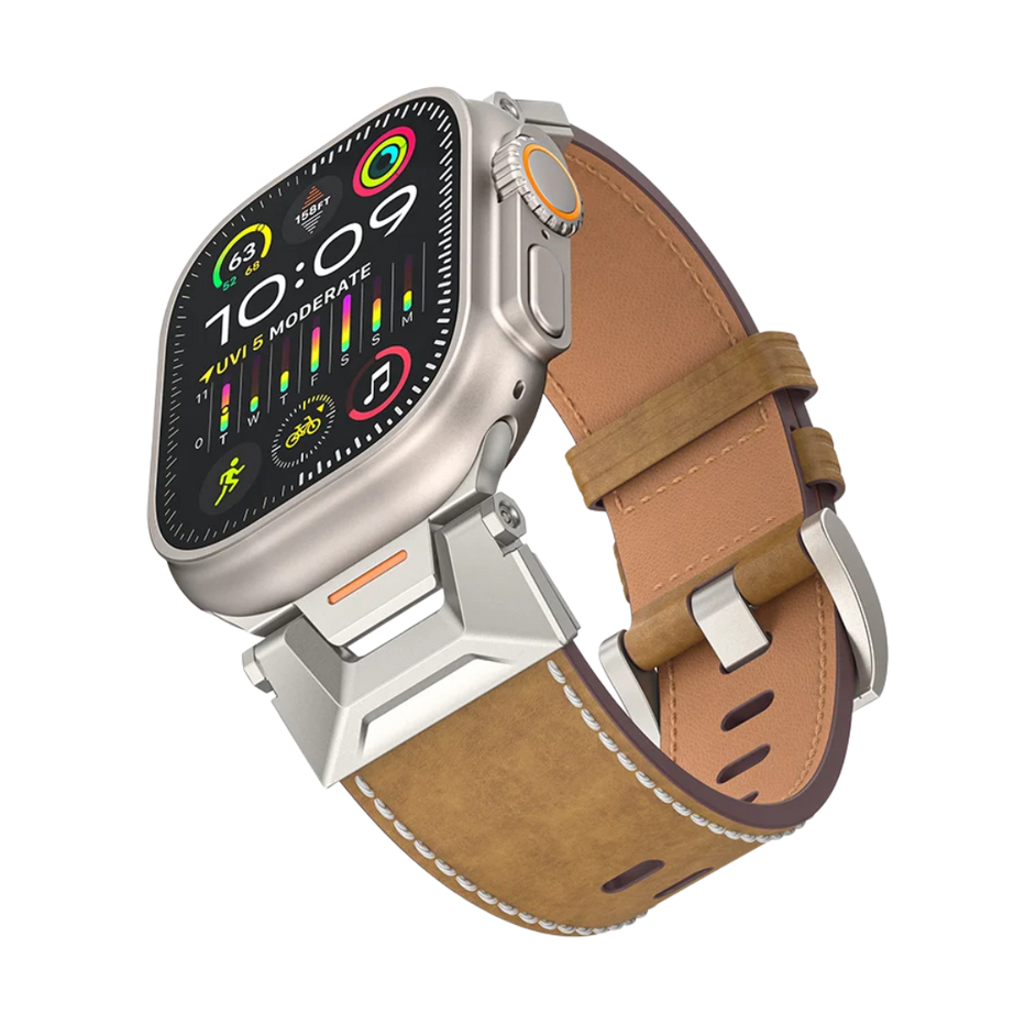 Light Brown Luxury Armor Leather Bands By Shopyholy Compatible For iWatch