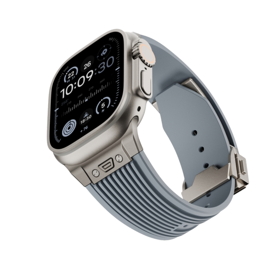 Grey Premium Titanium Buckle Silicone Strap By Shopyholy Compatible For iWatch