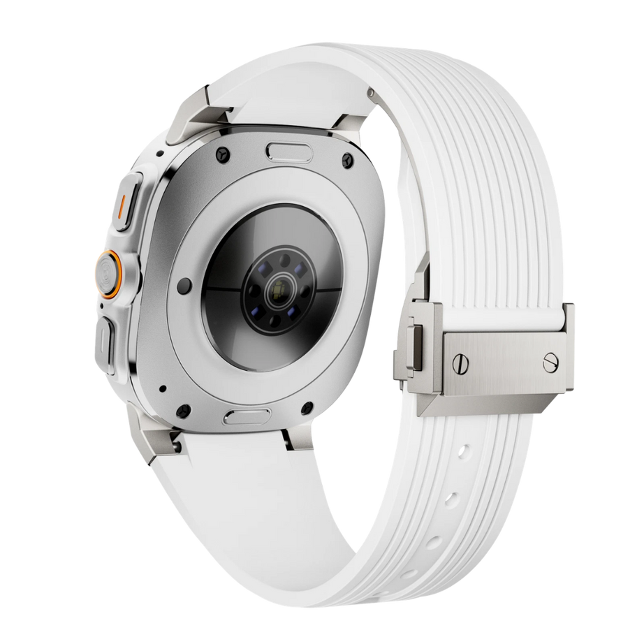 White Luxury Galaxy Watch Ultra 47mm Silicone Band with Folding Clasp