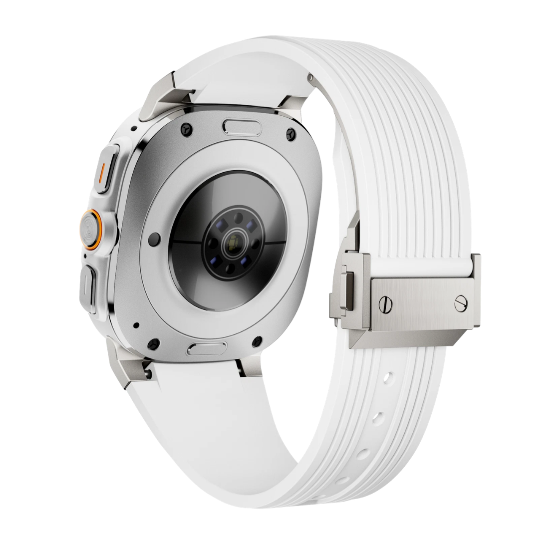 White Luxury Galaxy Watch Ultra 47mm Silicone Band with Folding Clasp
