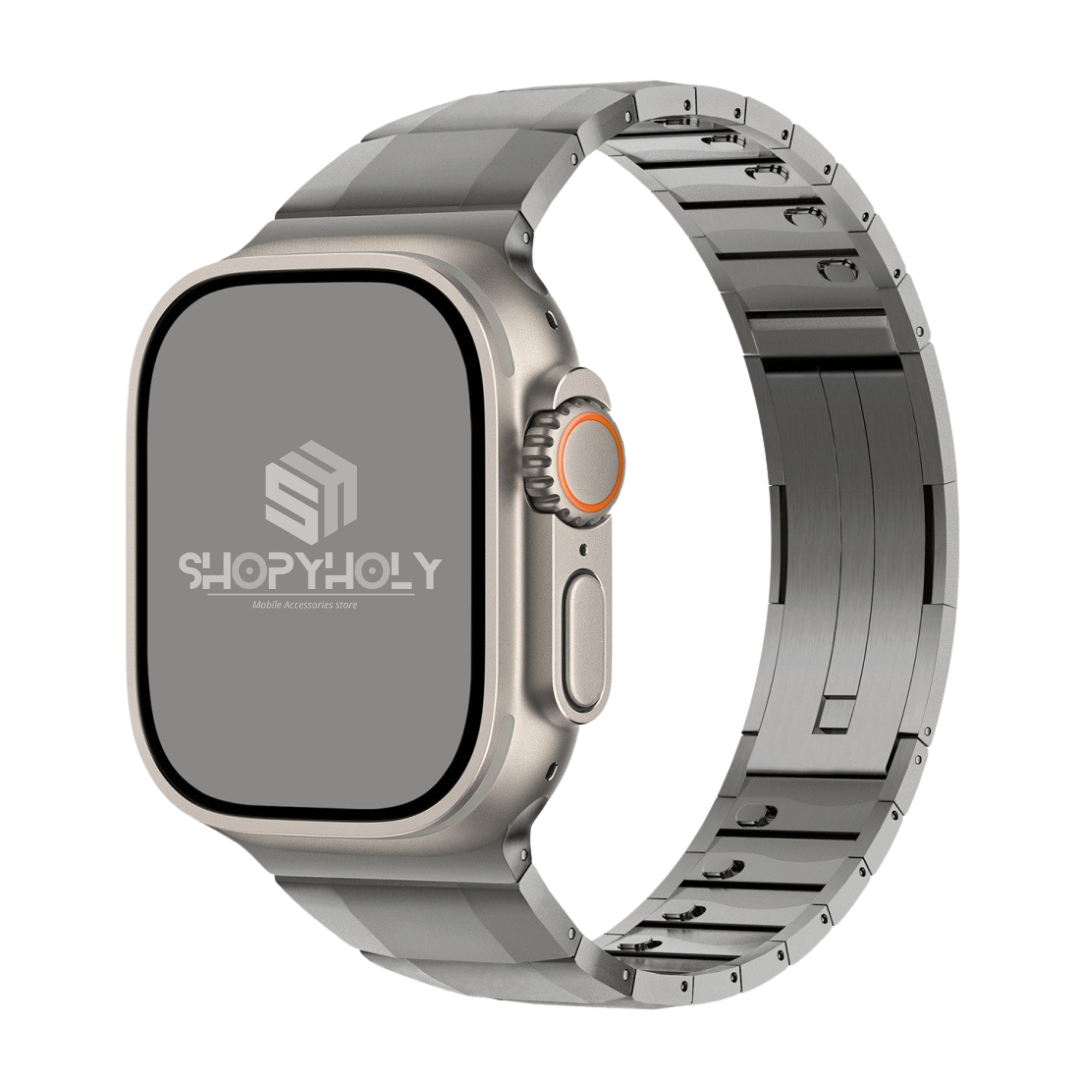 Titanium Luxury Curved Sliding Steel Straps By Shopyholy Compatible For Apple Watch