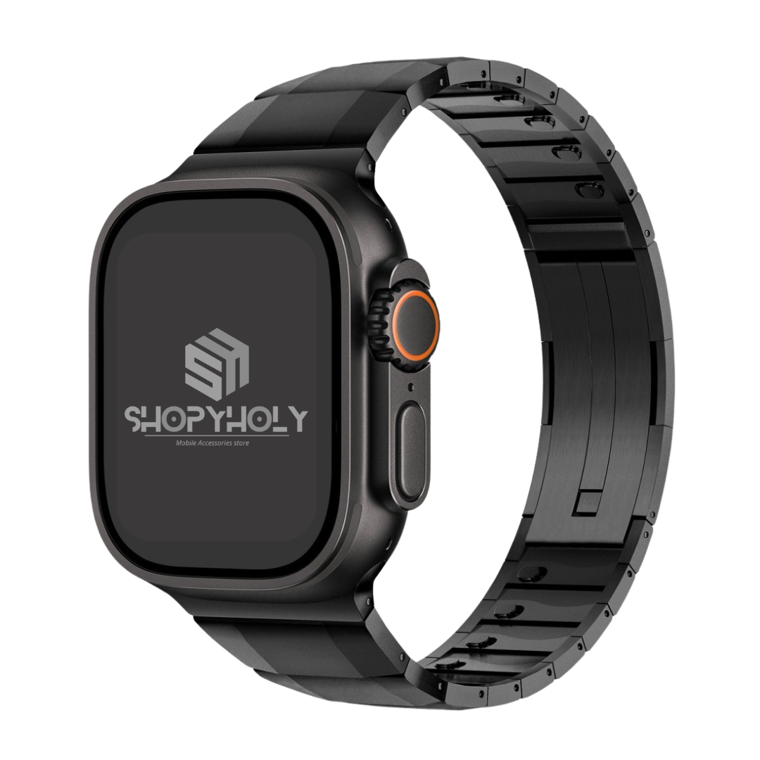 Black Titanium Luxury Curved Sliding Steel Straps By Shopyholy Compatible For Apple Watch