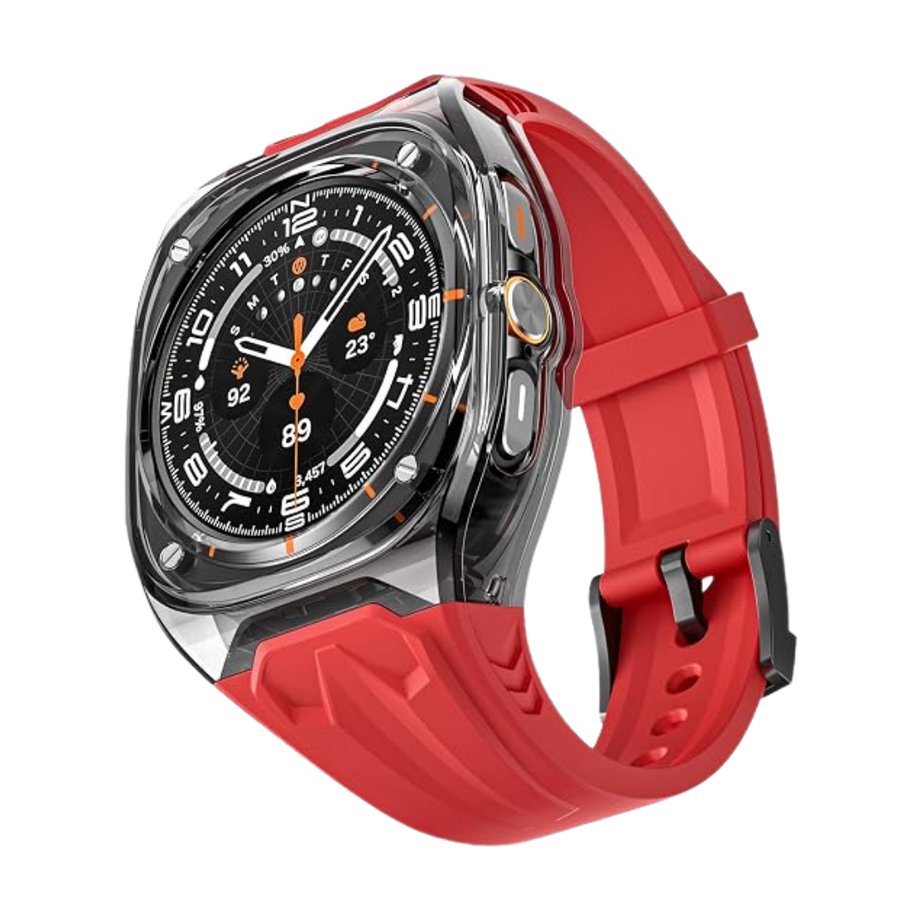 Red B Transparent Rugged Case with Silicone Band for Samsung Galaxy Watch Ultra 47mm