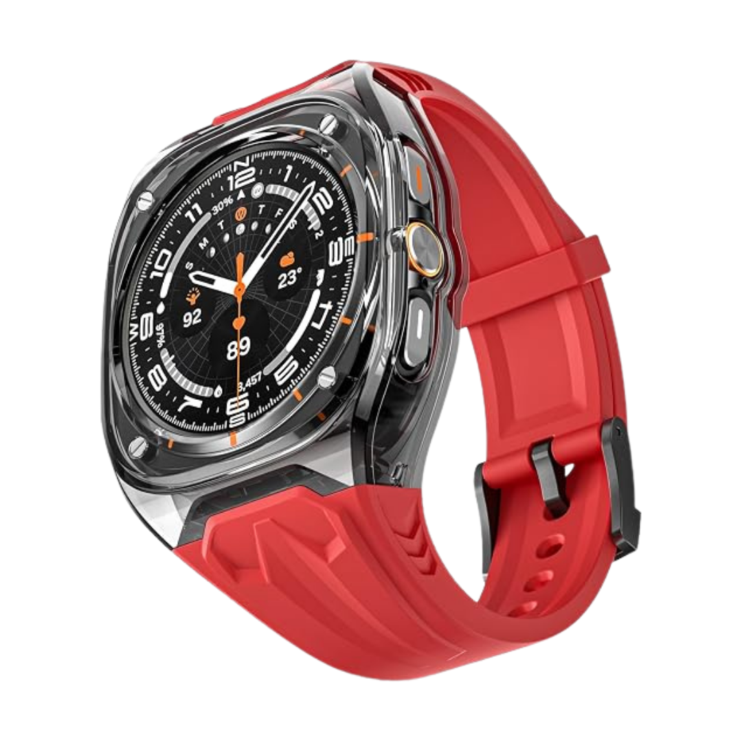 Red B Transparent Rugged Case with Silicone Band for Samsung Galaxy Watch Ultra 47mm