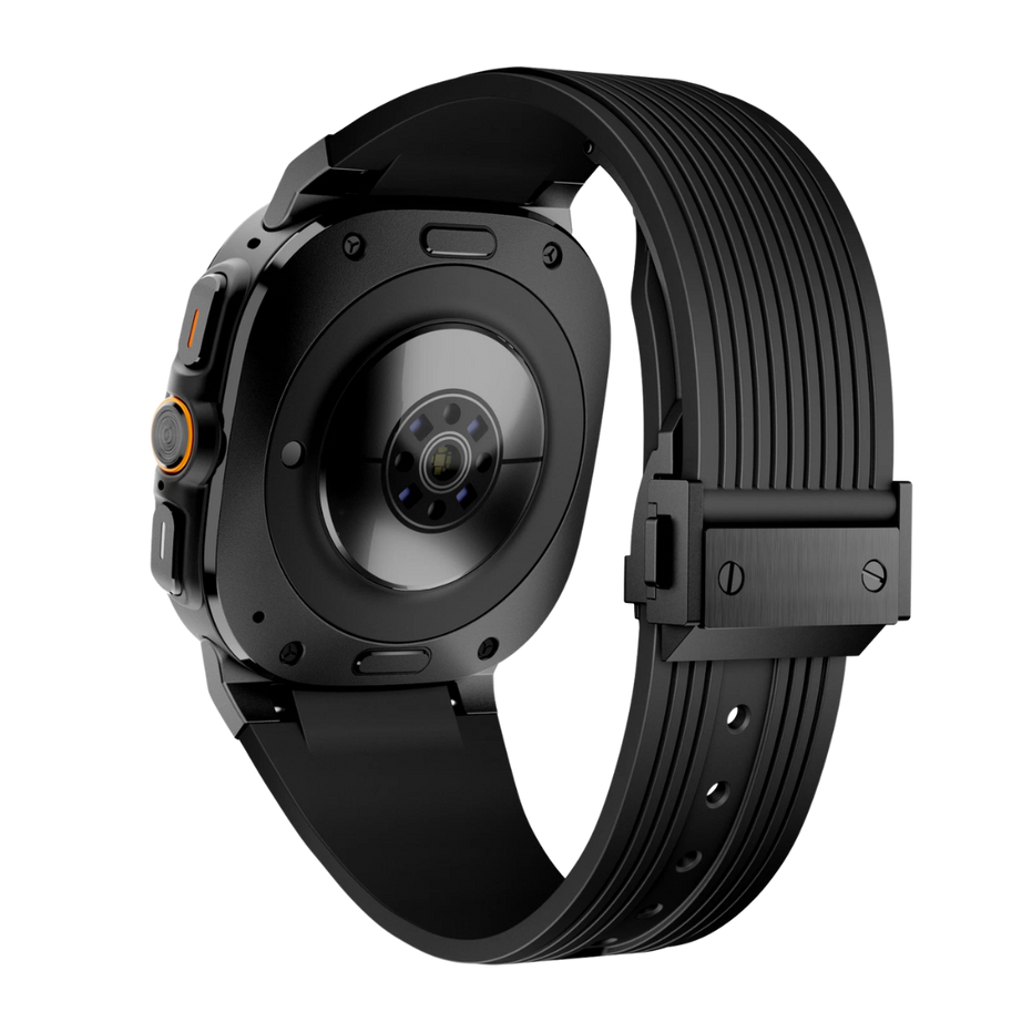 Full Black Luxury Galaxy Watch Ultra 47mm Silicone Band with Folding Clasp