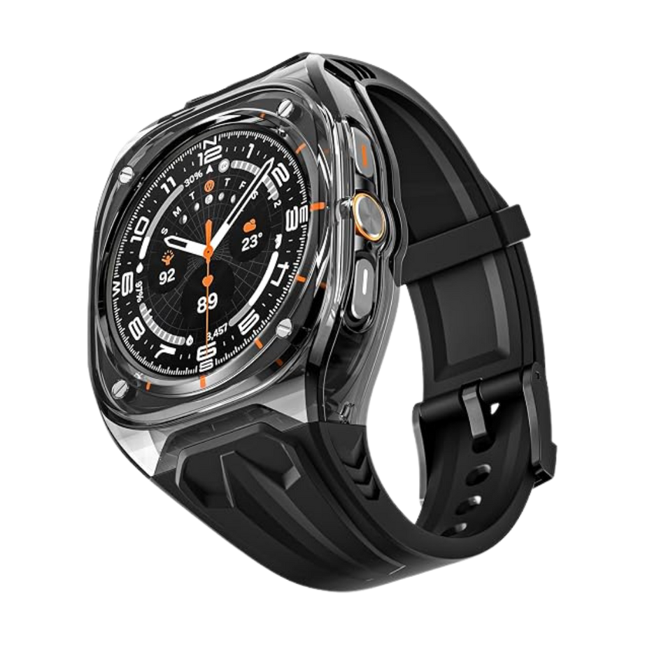 Black Transparent Rugged Case with Silicone Band for Samsung Galaxy Watch Ultra 47mm
