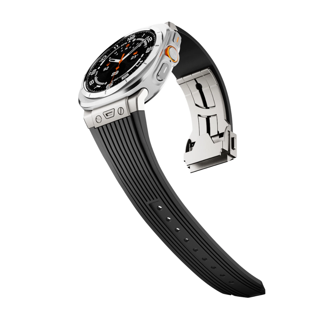 Black Luxury Galaxy Watch Ultra 47mm Silicone Band with Folding Clasp