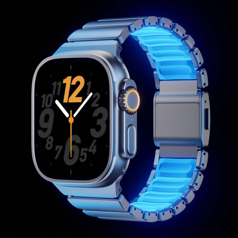 Titanium Noctilucent Luxury Titanium Dual Layer Silicone Magnetic Link Bands By Shopyholy Compatible For Apple Watch