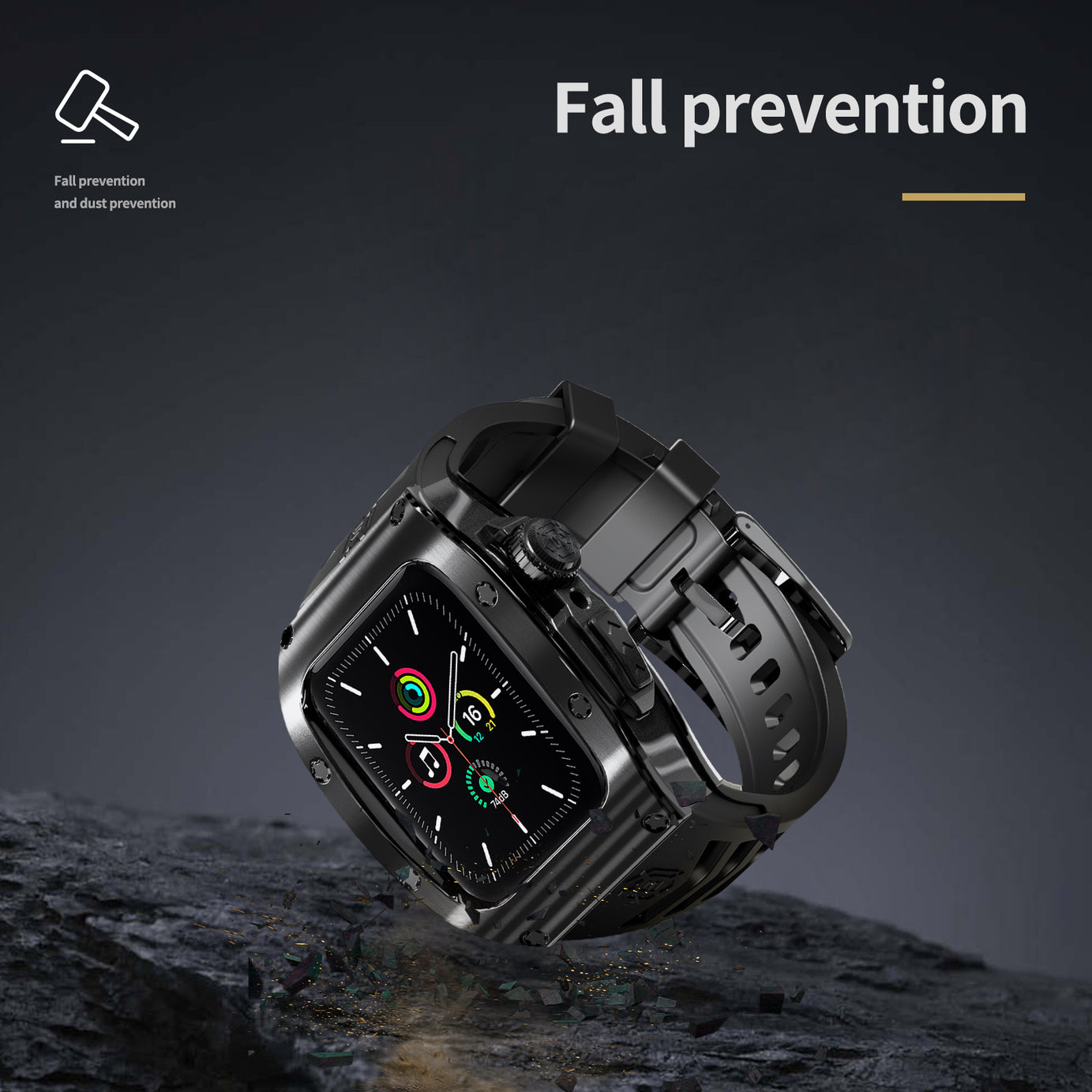 Jet Black Luxury Stainless Steel Case with Silicone Straps For iWatch