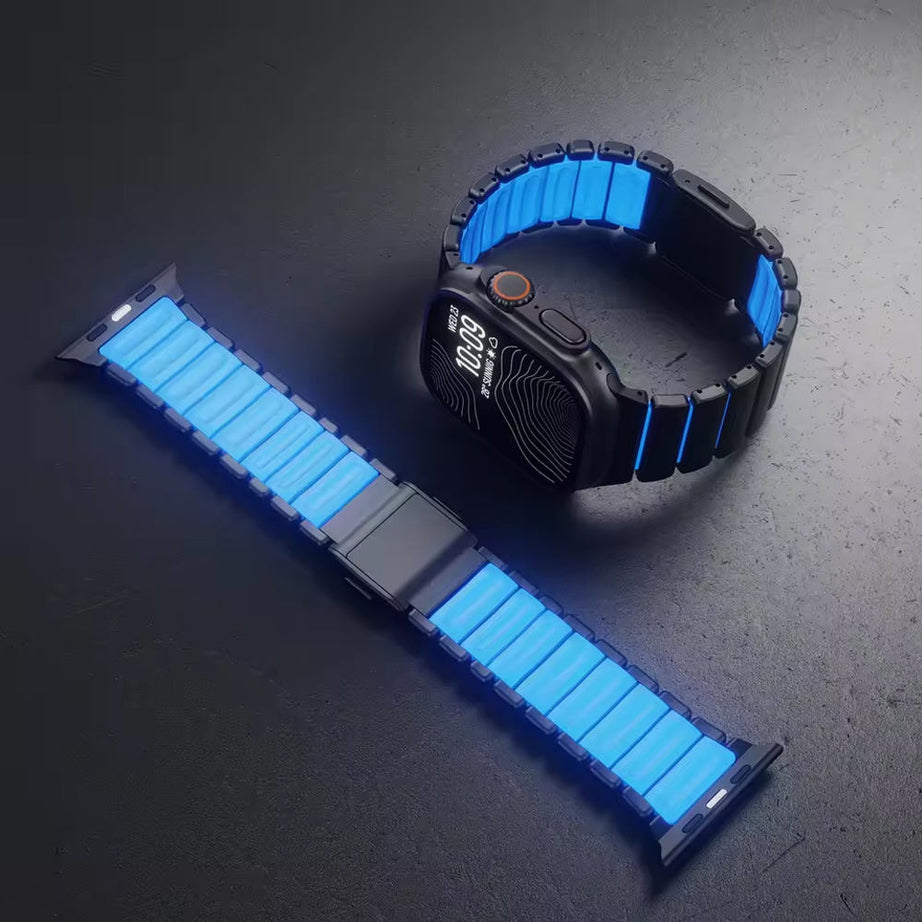 Black Noctilucent Luxury Titanium Dual Layer Silicone Magnetic Link Bands By Shopyholy Compatible For Apple Watch