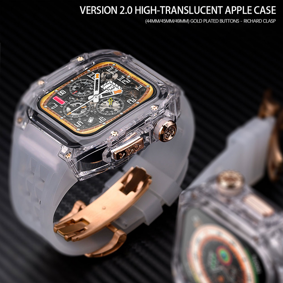 49MM Orange Transparent Fog Luxury Glacier Case With Transparent Straps For iWatch Ultra