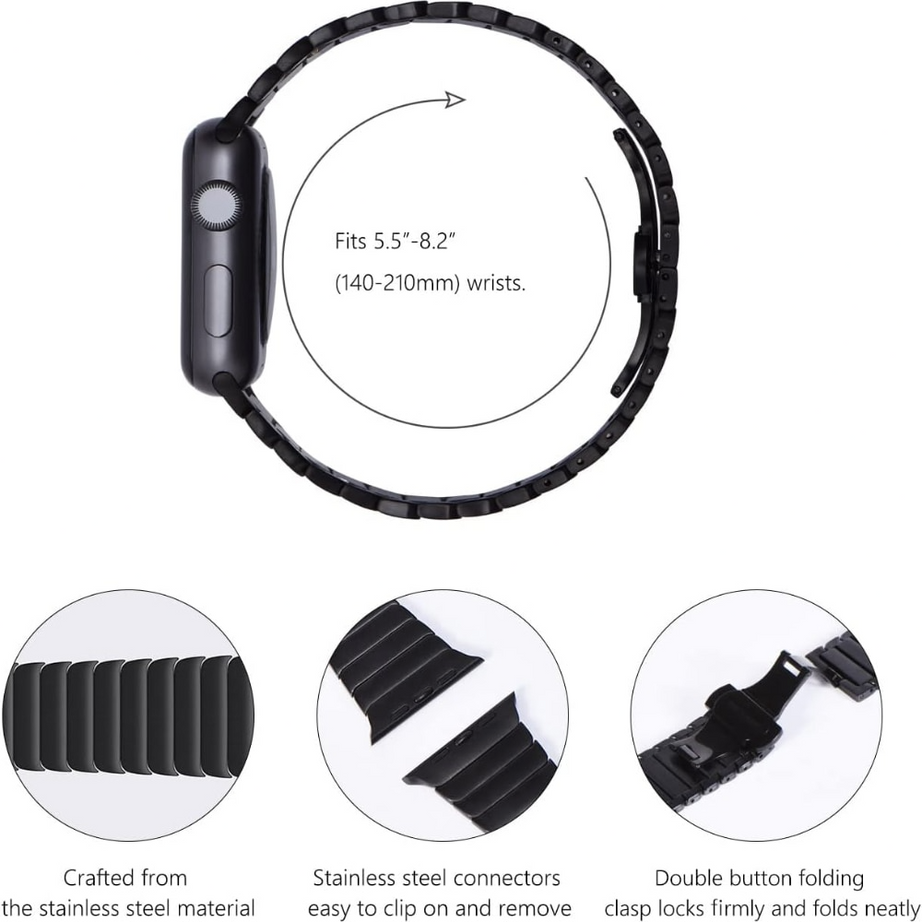 Black Premium Metal Stainless Steel Link Bracelet By Shopyholy For iWatch Ultra