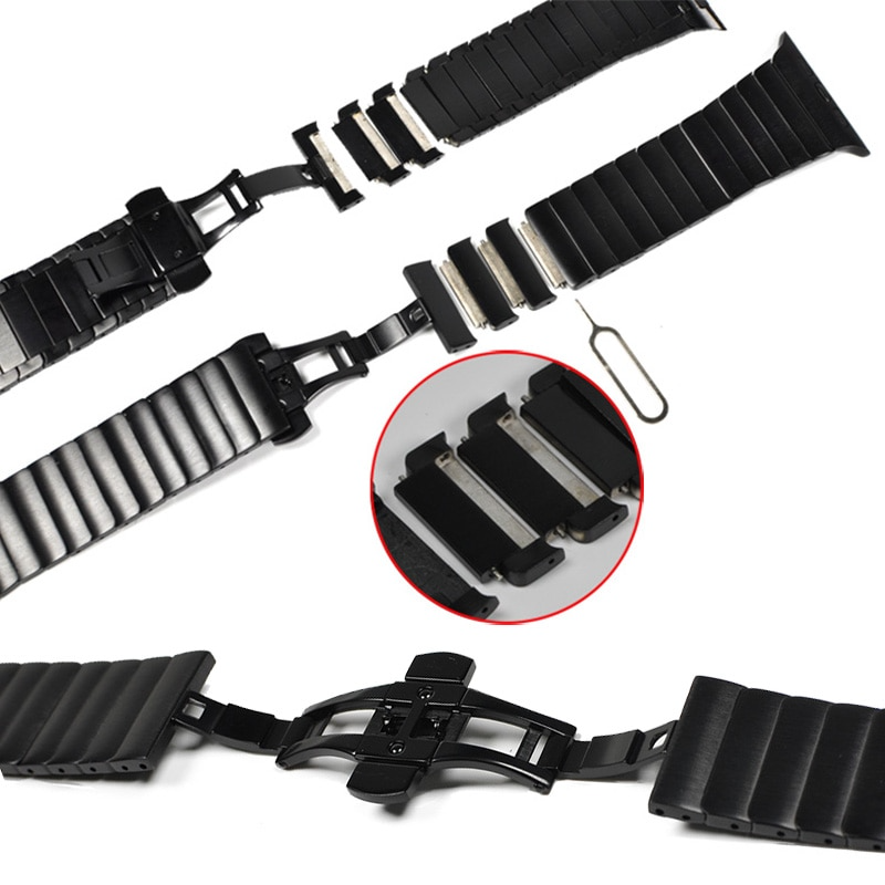 Black Premium Metal Stainless Steel Link Bracelet By Shopyholy For iWatch Ultra