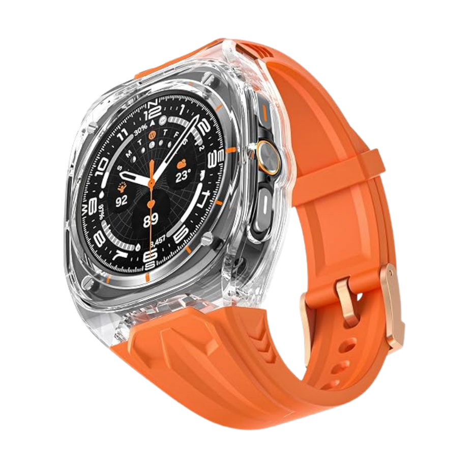 Orange Transparent Rugged Case with Silicone Band for Samsung Galaxy Watch Ultra 47mm