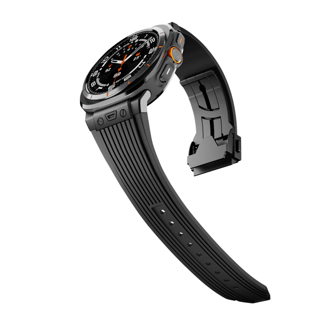 Full Black Luxury Galaxy Watch Ultra 47mm Silicone Band with Folding Clasp