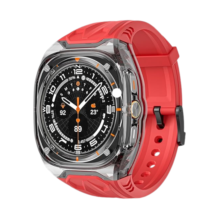Red B Transparent Rugged Case with Silicone Band for Samsung Galaxy Watch Ultra 47mm