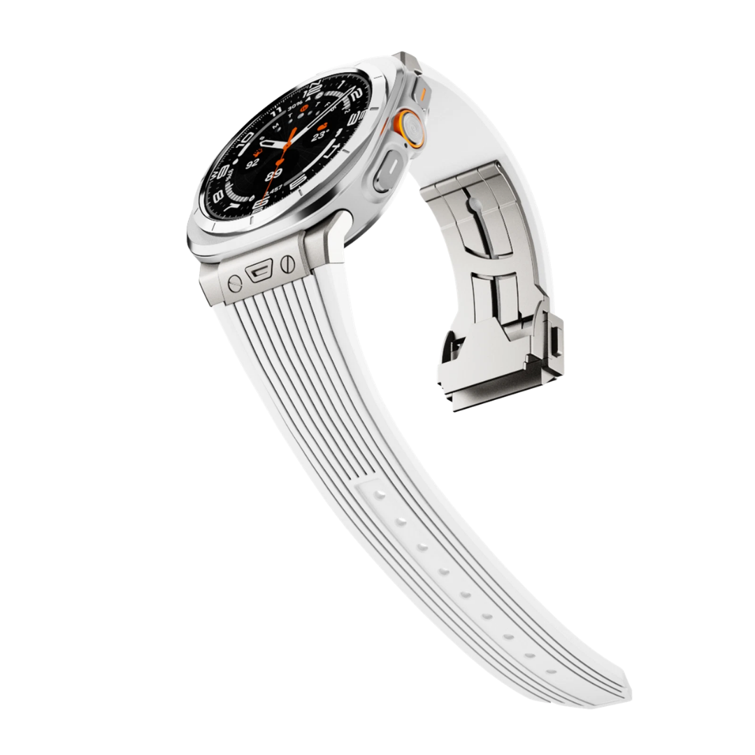 White Luxury Galaxy Watch Ultra 47mm Silicone Band with Folding Clasp