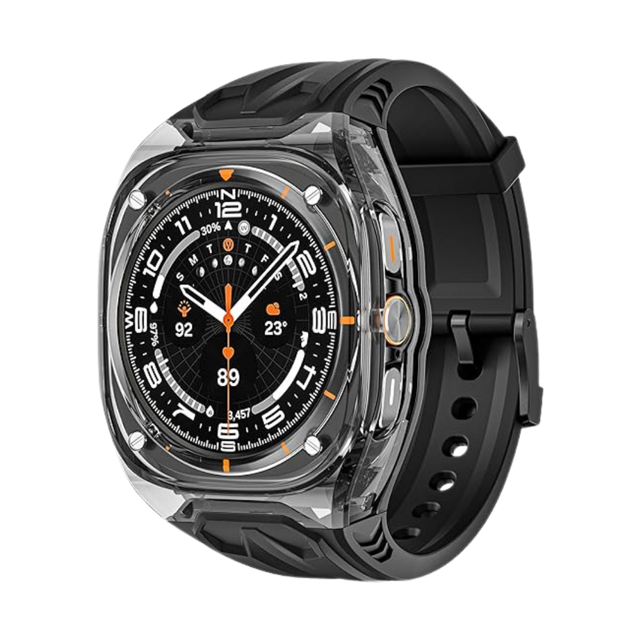 Black Transparent Rugged Case with Silicone Band for Samsung Galaxy Watch Ultra 47mm