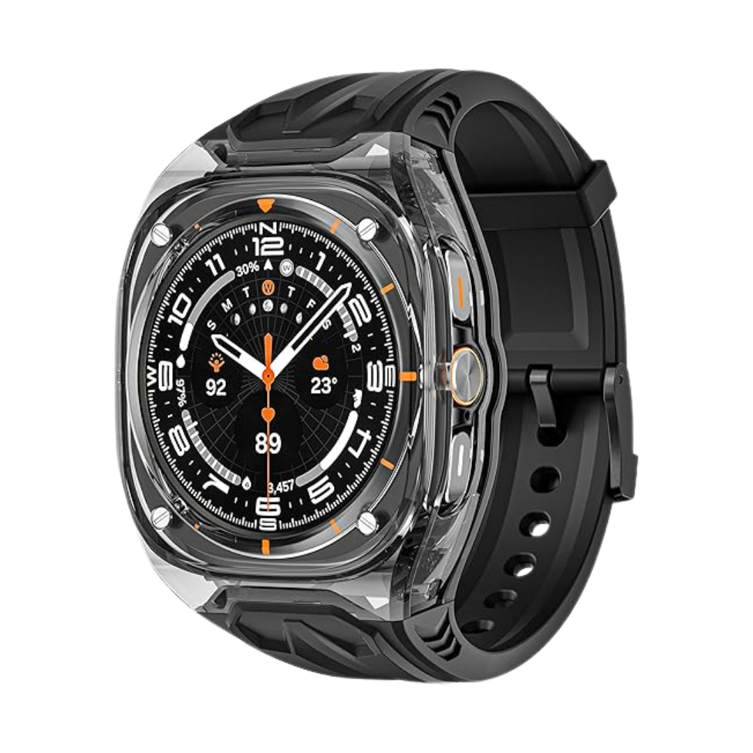 Black Transparent Rugged Case with Silicone Band for Samsung Galaxy Watch Ultra 47mm