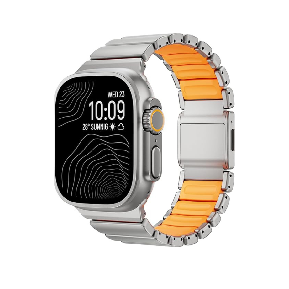 Titanium orange Luxury Titanium Dual Layer Silicone Magnetic Link Bands By Shopyholy Compatible For Apple Watch