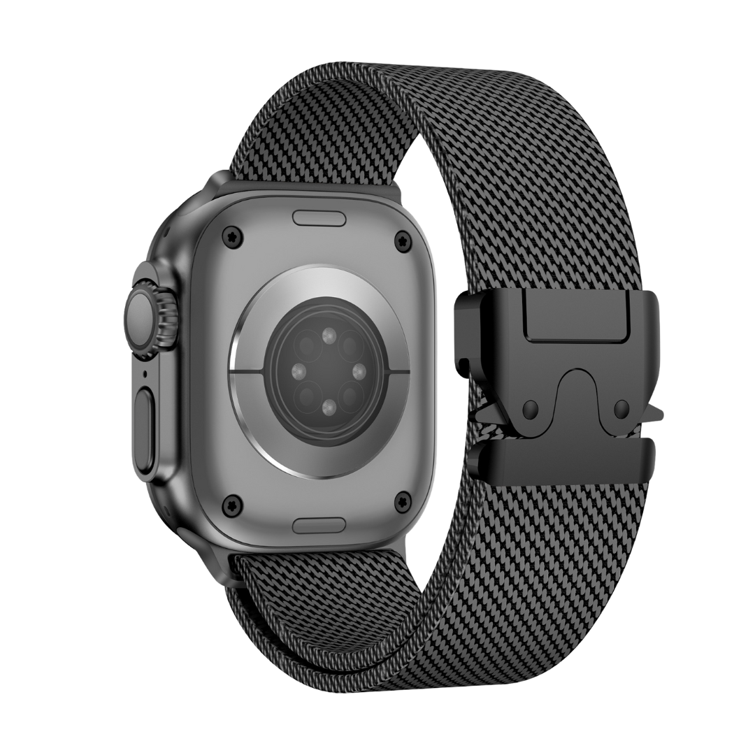 Black Luxury Titanium Milanese Loop By Shopyholy Compatible For Apple Watch