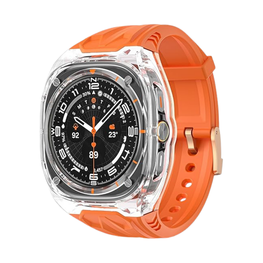 Orange Transparent Rugged Case with Silicone Band for Samsung Galaxy Watch Ultra 47mm