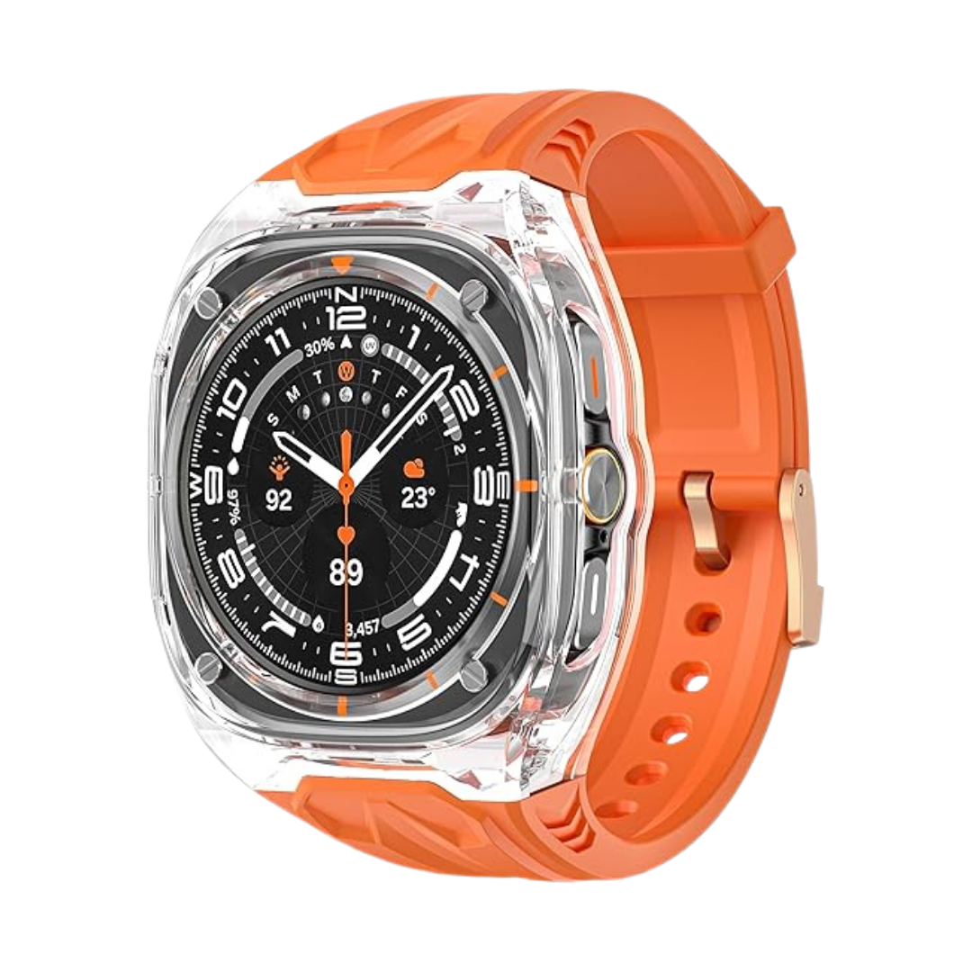 Orange Transparent Rugged Case with Silicone Band for Samsung Galaxy Watch Ultra 47mm