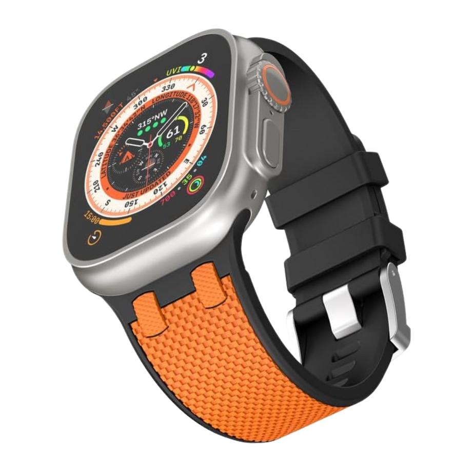 Black Orange Premium AP Dual Colour Silicone Sports Band By Shopyholy Compatible For iWatch