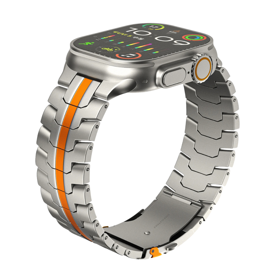Titanium Orange Luxury Wingtip Titanium Metal Straps By Shopyholy Compatible For iWatch